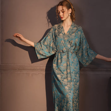 Kimono a maniche a 3/4 con motivo vintage - Verde acqua - Taglie forti - image 0