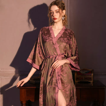 Accappatoio a maniche a 3/4 con ramo botanico - Rosa antico - Taglie forti - image 0