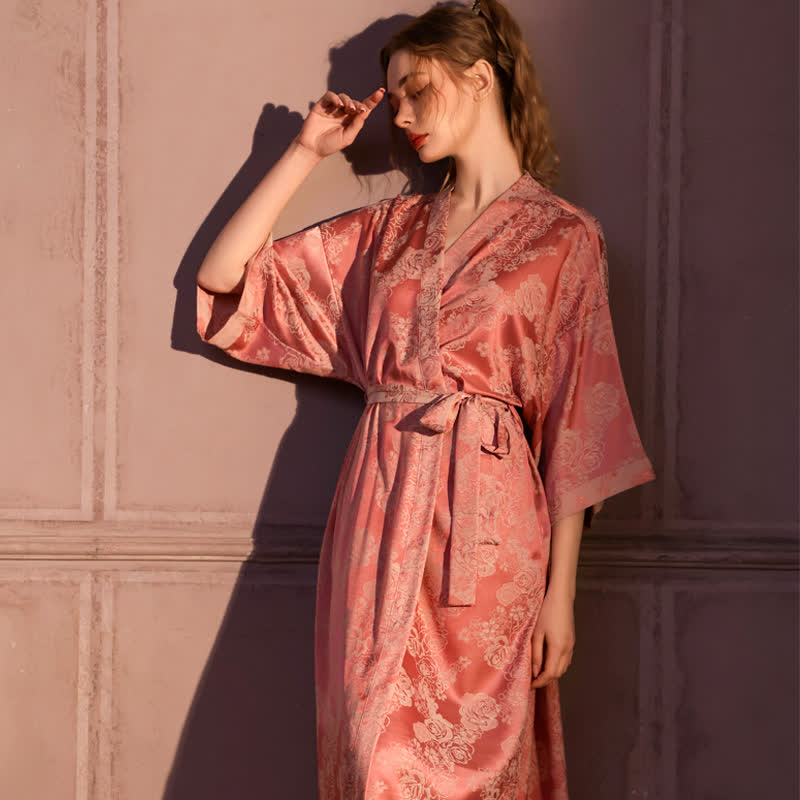 Kimono romantico a maniche a 3/4 con rose - Rosa - Taglie forti - image 0