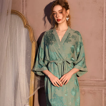 Kimono di lusso con maniche a 3/4 e stampa floreale - Verde - Taglie forti - image 0