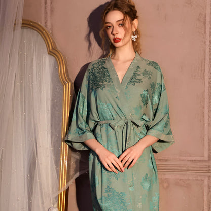 Kimono di lusso con maniche a 3/4 e stampa floreale - Verde - Taglie forti - image 0