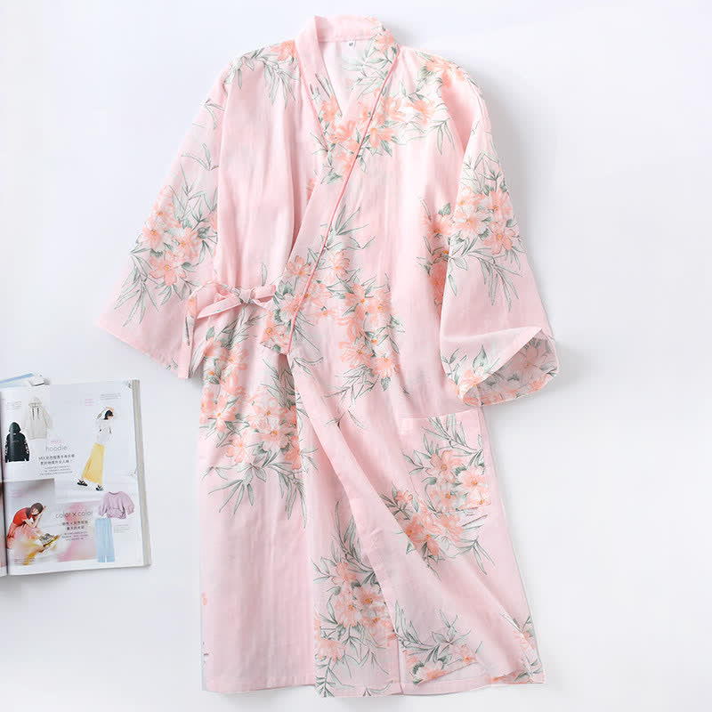 Kimono in garza di cotone a fantasia floreale rosa - Rosa - L - image 2