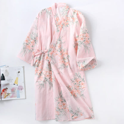 Kimono in garza di cotone a fantasia floreale rosa - Rosa - L - image 2