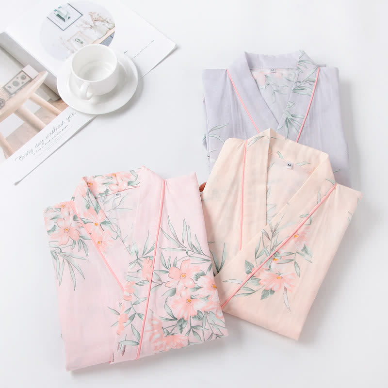 Kimono in garza di cotone a fantasia floreale rosa - image 1