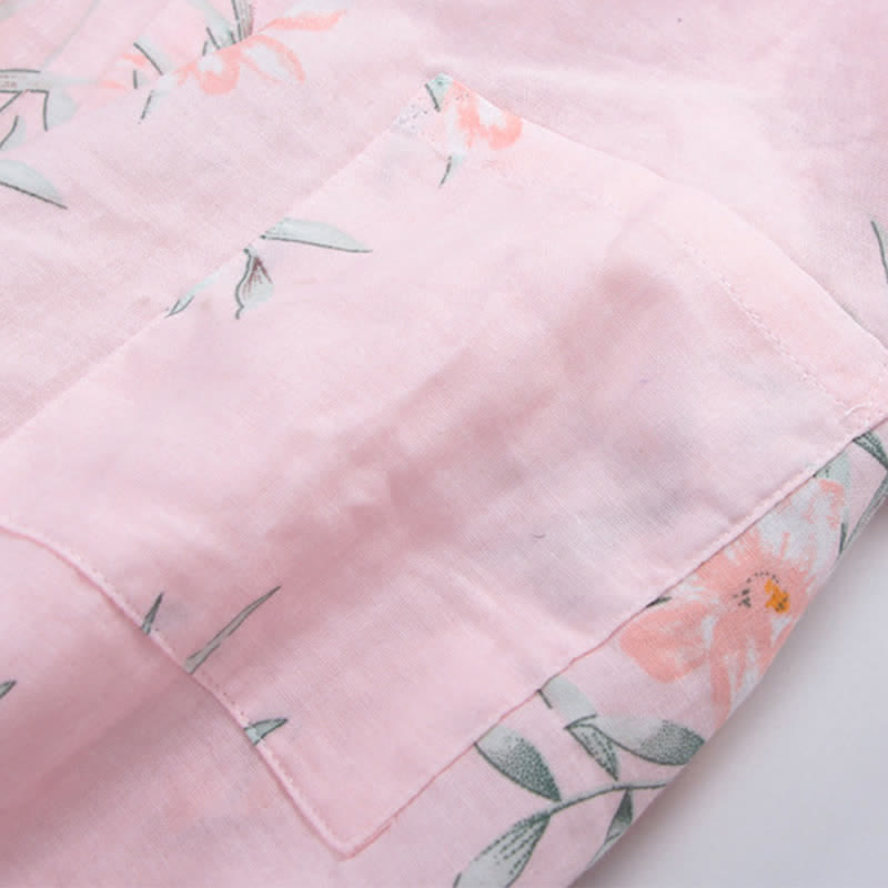 Kimono in garza di cotone a fantasia floreale rosa - image 4