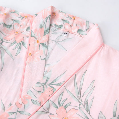 Kimono in garza di cotone a fantasia floreale rosa - image 3