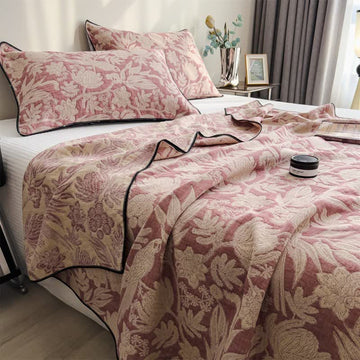 Trapunta in garza di cotone con motivo floreale e a foglie - Rosa - 2 federe - 48cm x 74cm - image 0