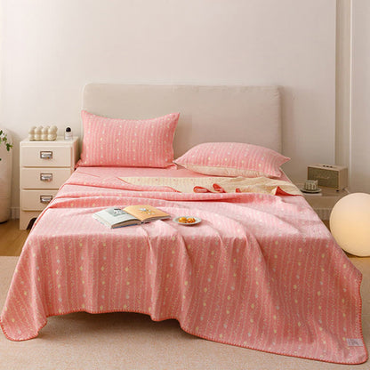 Trapunta/coperta in garza di cotone con motivo a foglie e strisce - Rosa - 2 federe - 48cm x 74cm - image 0