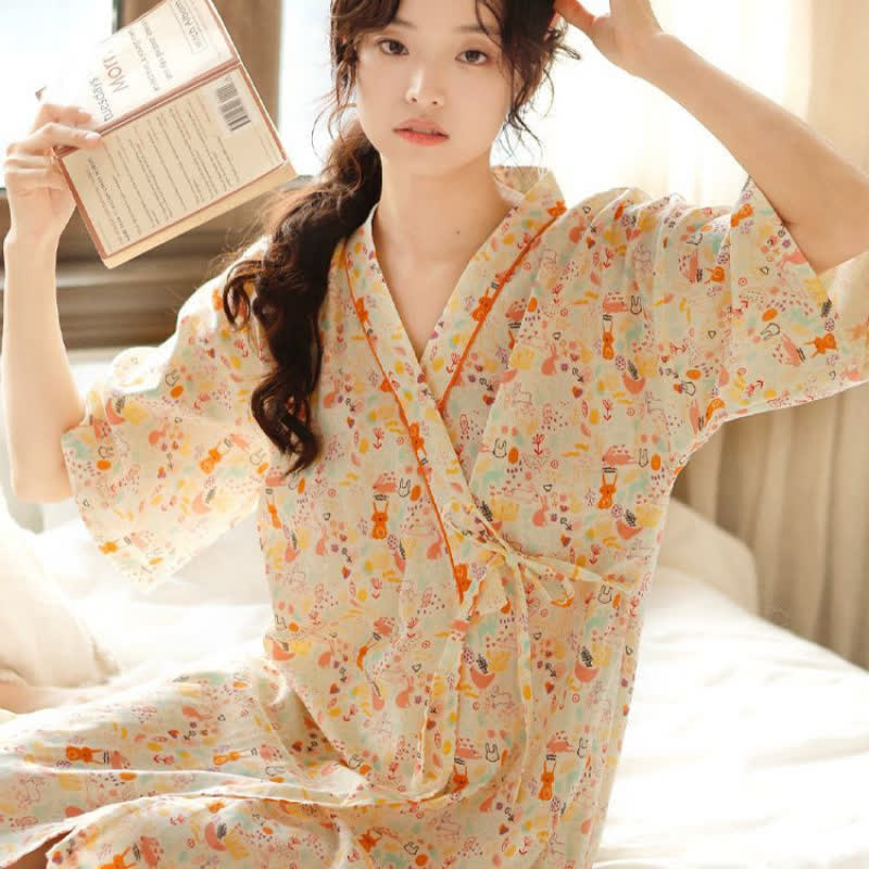 Camicia da notte kimono con coniglietto e luna - image 4