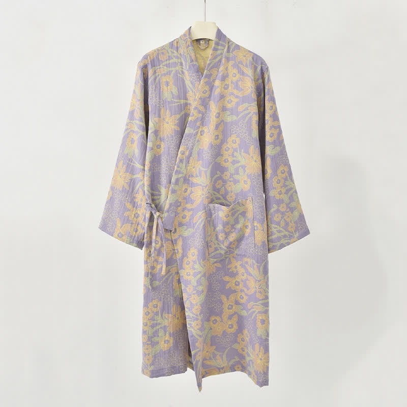 Kimono in cotone jacquard con motivo floreale pastorale - image 14