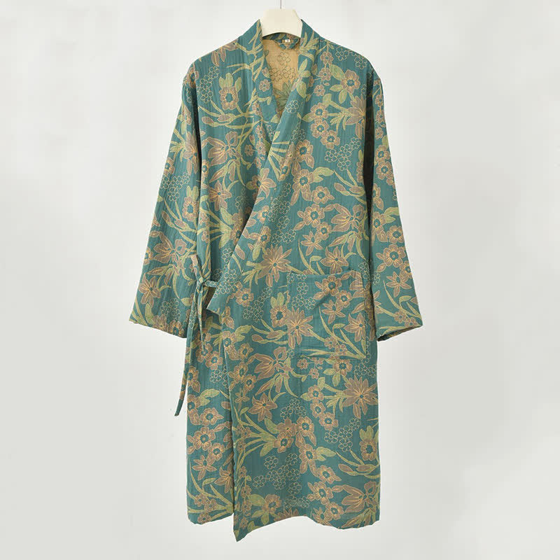 Kimono in cotone jacquard con motivo floreale pastorale - image 8