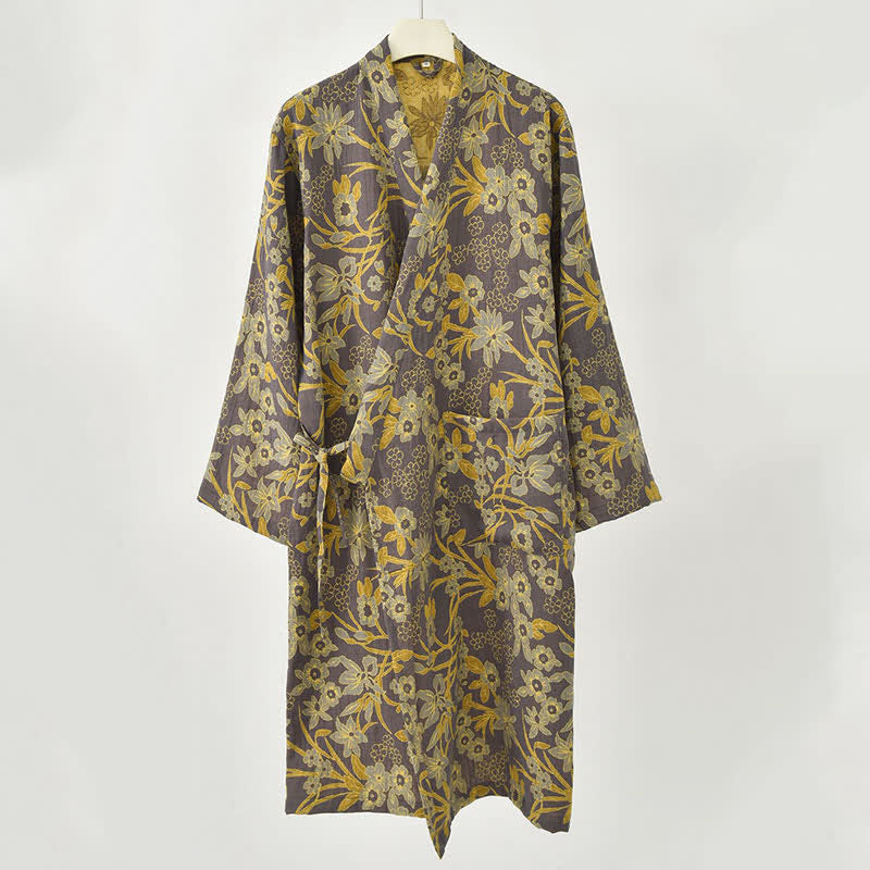 Kimono in cotone jacquard con motivo floreale pastorale - image 21