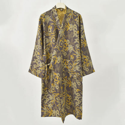Kimono in cotone jacquard con motivo floreale pastorale - image 21