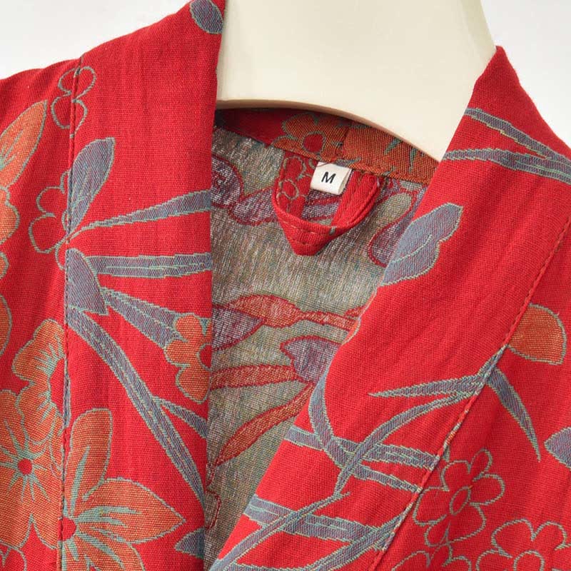 Kimono in cotone jacquard con motivo floreale pastorale - image 4