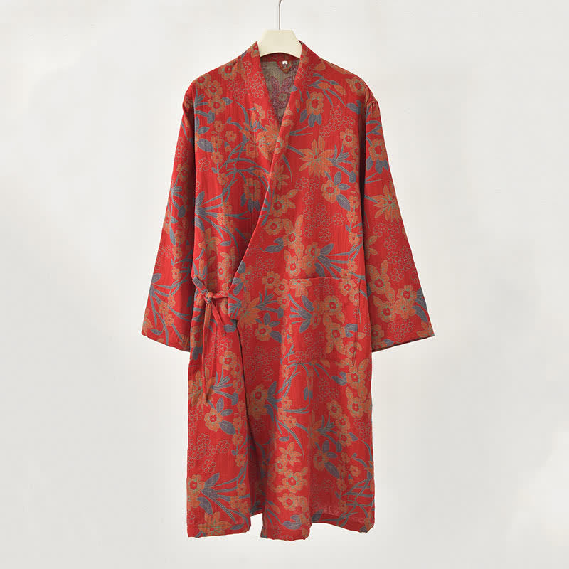 Kimono in cotone jacquard con motivo floreale pastorale - image 3