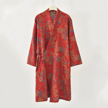 Kimono in cotone jacquard con motivo floreale pastorale - image 3