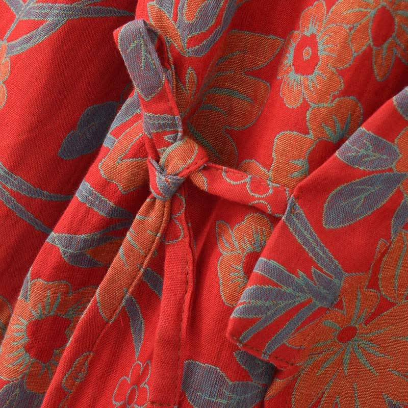 Kimono in cotone jacquard con motivo floreale pastorale - image 5