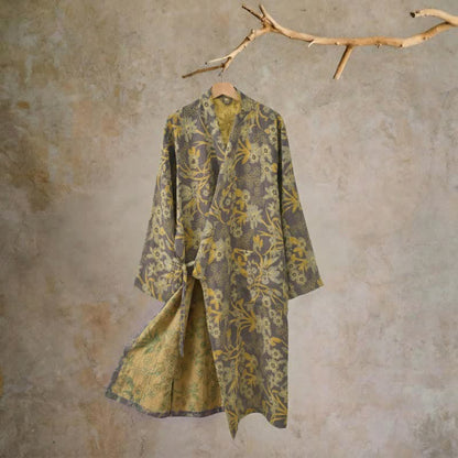 Kimono in cotone jacquard con motivo floreale pastorale - Marrone - 2XL - image 19