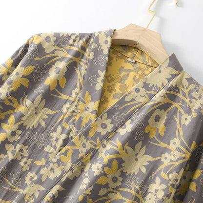 Kimono in cotone jacquard con motivo floreale pastorale - image 22