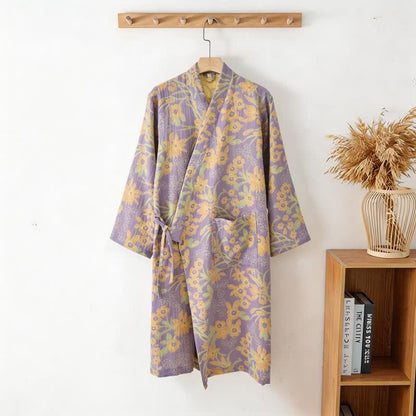 Kimono in cotone jacquard con motivo floreale pastorale - image 13