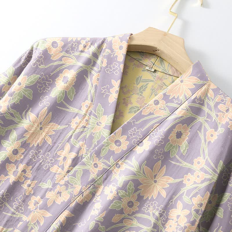 Kimono in cotone jacquard con motivo floreale pastorale - image 15
