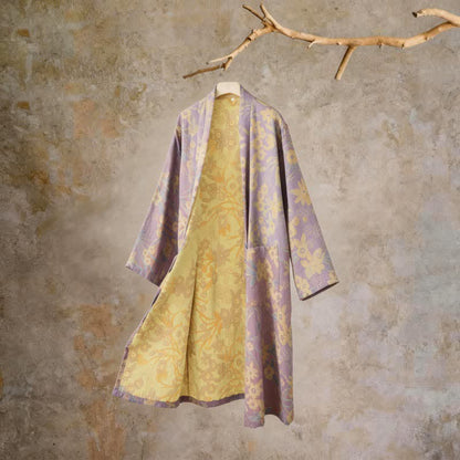 Kimono in cotone jacquard con motivo floreale pastorale - Viola - 2XL - image 12