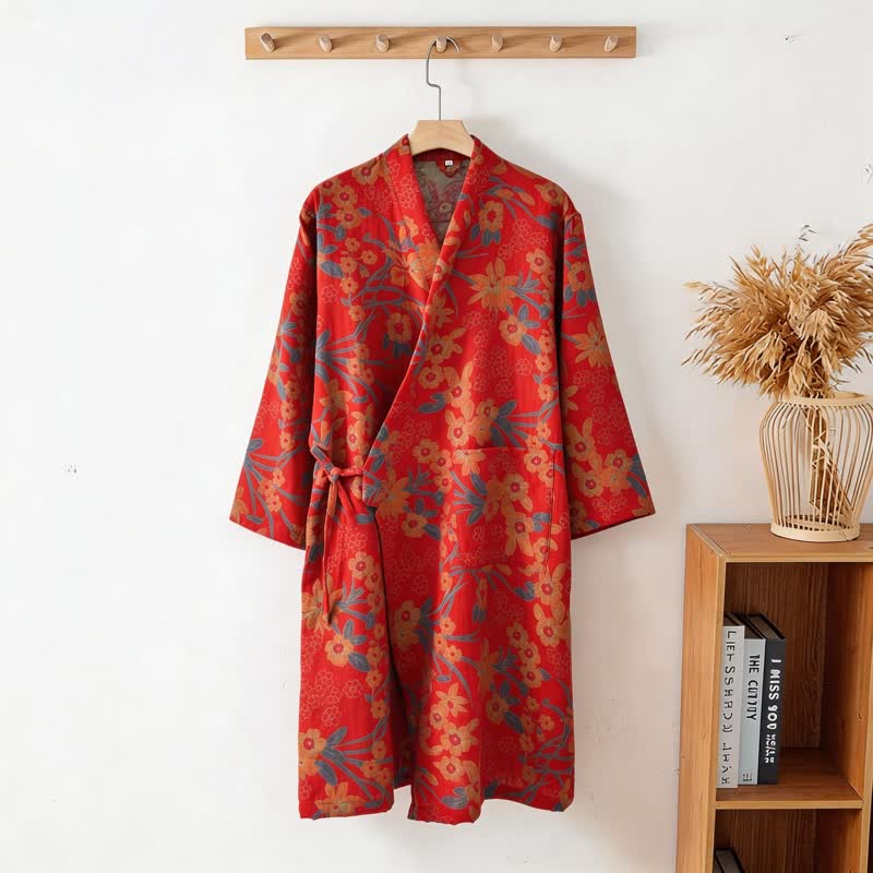 Kimono in cotone jacquard con motivo floreale pastorale - image 2
