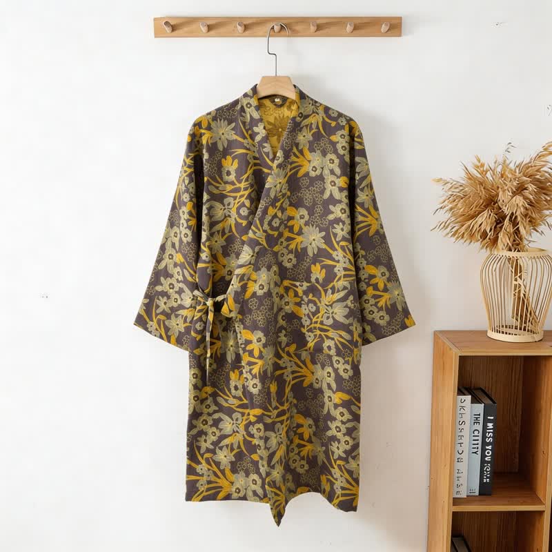 Kimono in cotone jacquard con motivo floreale pastorale - image 20