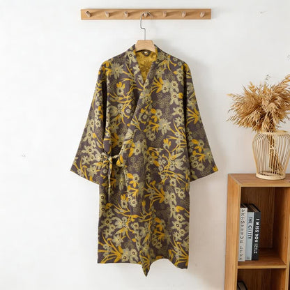 Kimono in cotone jacquard con motivo floreale pastorale - image 20
