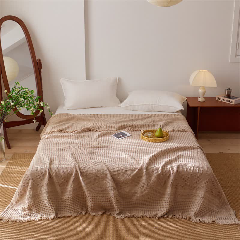 Trapunta/coperta con nappe in cotone a trama waffle. - Caffè - Matrimoniale - image 5