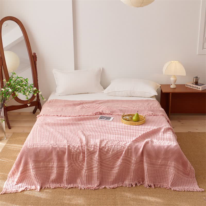 Trapunta/coperta con nappe in cotone a trama waffle. - Rosa - Matrimoniale - image 2