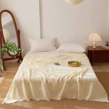 Trapunta/coperta con nappe in cotone a trama waffle. - Giallo - Matrimoniale - image 4