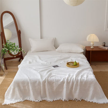 Trapunta/coperta con nappe in cotone a trama waffle. - Bianco - Matrimoniale - image 3