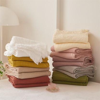 Trapunta/coperta con nappe in cotone a trama waffle. - image 1