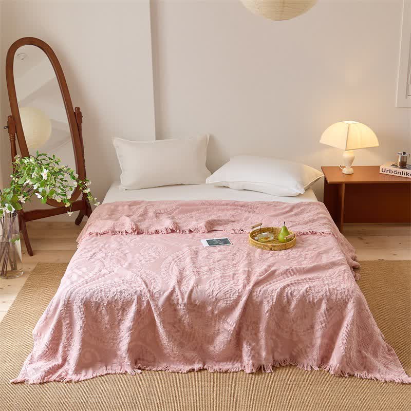 Elegante coperta trapuntata jacquard con trama a nido d'ape - Rosa - Matrimoniale - image 2
