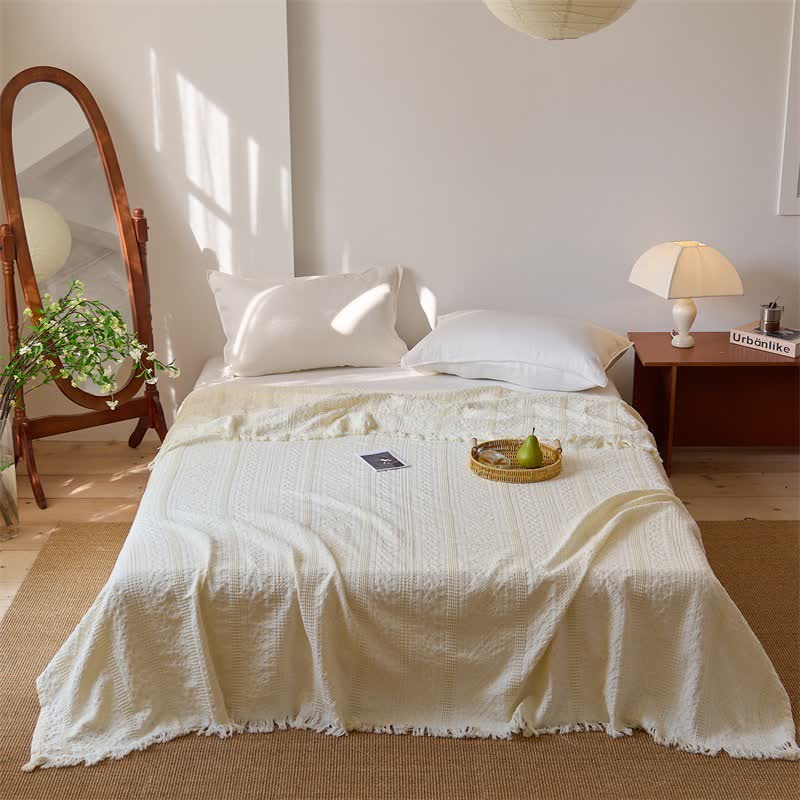 Coperta trapuntata a nido d'ape con frange a nappe - Beige - Matrimoniale - image 2