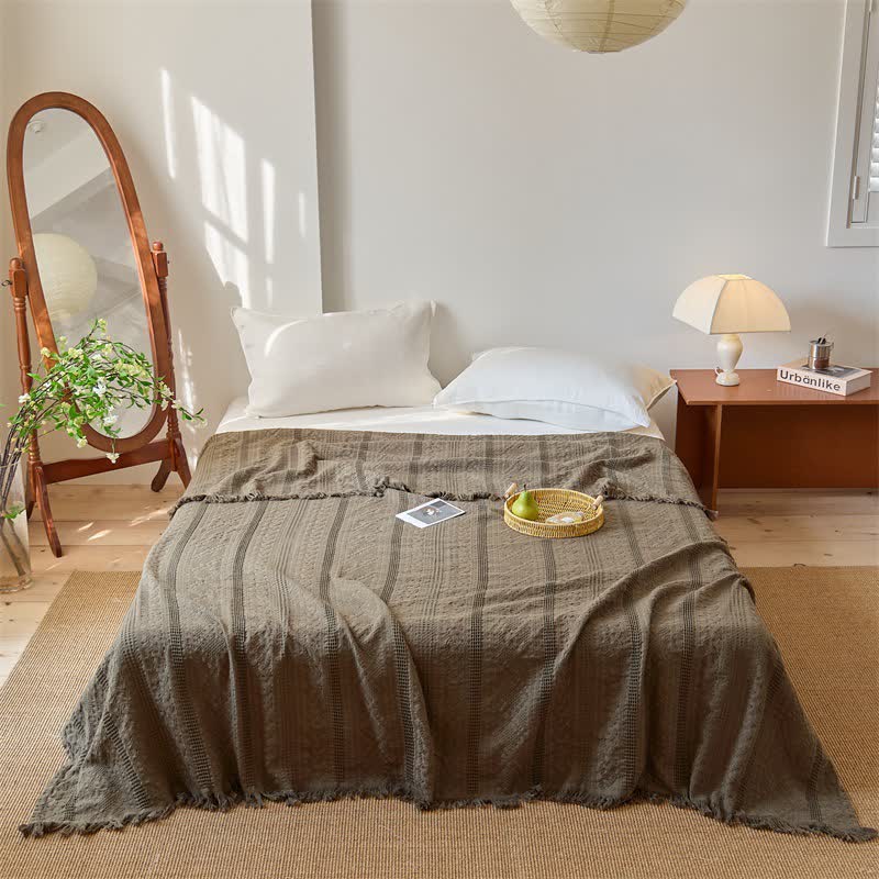 Coperta trapuntata a nido d'ape con frange a nappe - Marrone - Matrimoniale - image 3