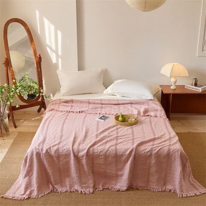 Coperta trapuntata a nido d'ape con frange a nappe - Rosa chiaro - Matrimoniale - image 5