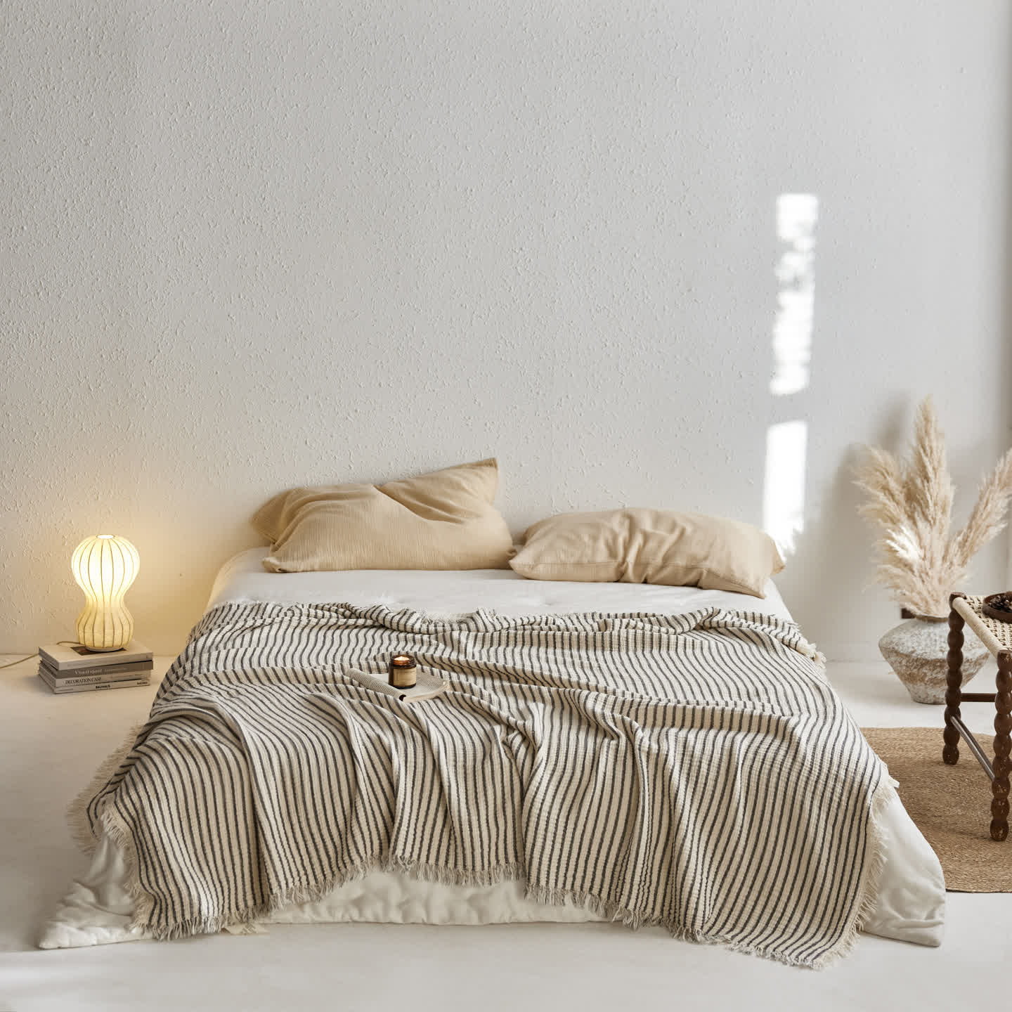 Plaid in mussola di cotone a righe a 4 strati - Grigio - 150cm x200cm - image 15