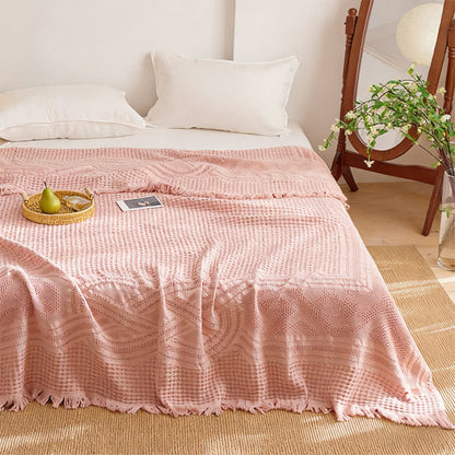 Trapunta/coperta con nappe in cotone a trama waffle. - image 0
