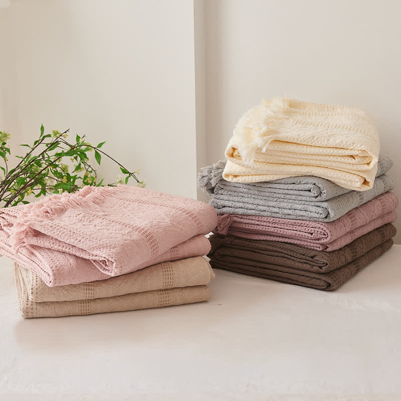 Coperta trapuntata a nido d'ape con frange a nappe - image 1