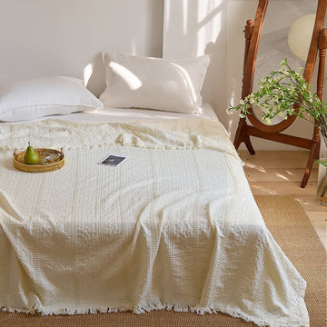 Coperta trapuntata a nido d'ape con frange a nappe - image 0
