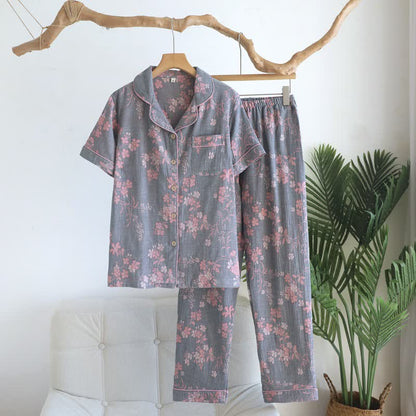 Set pigiama in puro cotone con motivo rami e fiori - Grigio - XL - image 15