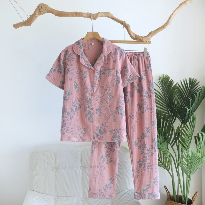 Set pigiama in puro cotone con motivo rami e fiori - Rosa - XL - image 3