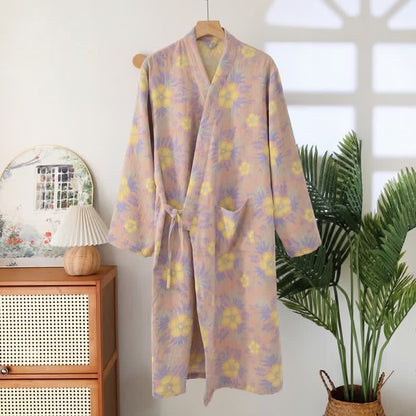 Kimono in doppia garza di cotone con motivo a fiori di pesco - Rosa chiaro - 2XL - image 4