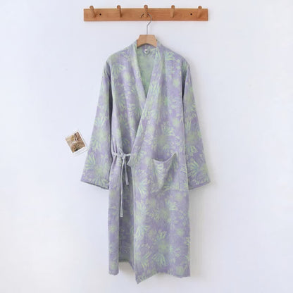 Kimono in doppia garza di cotone con motivo a fiori di pesco - image 2