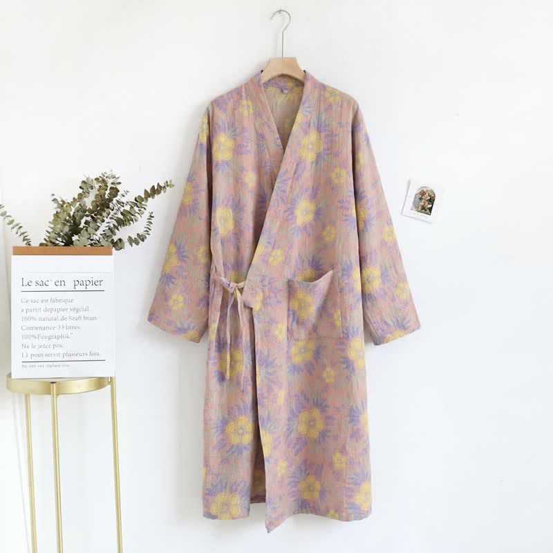 Kimono in doppia garza di cotone con motivo a fiori di pesco - image 5