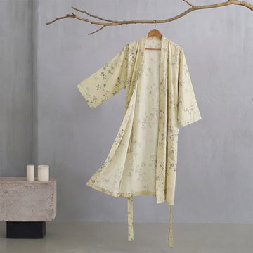 Elegante kimono in cotone e lino con stampa floreale. - Giallo - 2XL - image 0