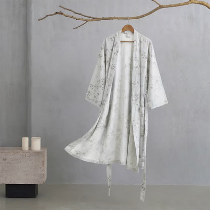Elegante kimono in cotone e lino con stampa floreale. - Grigio - 2XL - image 4