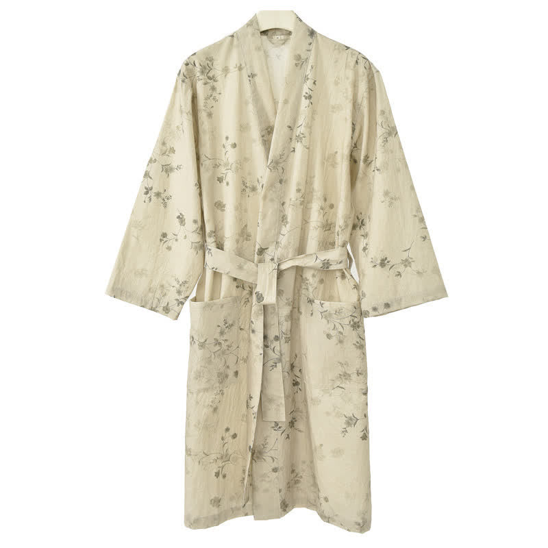 Elegante kimono in cotone e lino con stampa floreale. - image 3